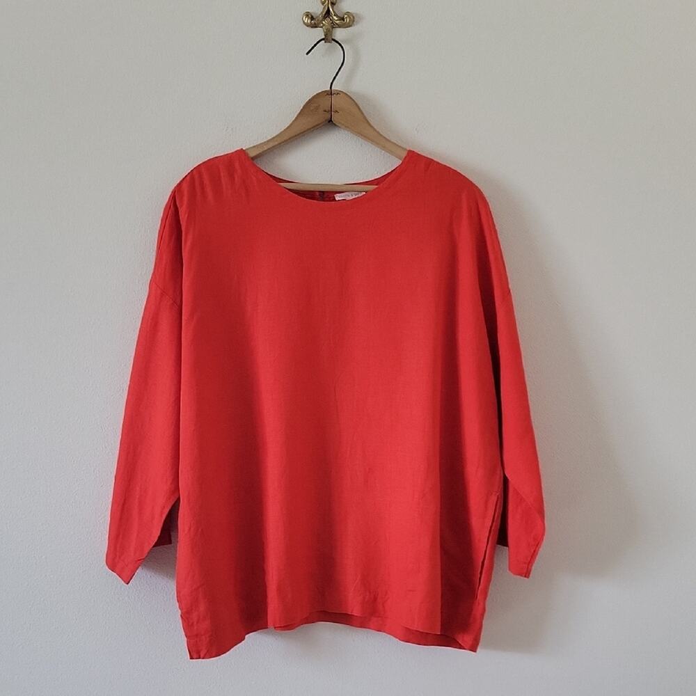 Eileen Fisher Deep Orange Organic Linen Lagenlook Tunic Size XL